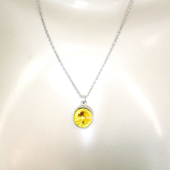 Yellow Sunflower Bezel Citrine Rhodium Over Sterling Silver Solitaire Pendant - Picture 4 of 5